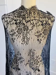 3 Yards Black Floral Eyelash Mesh Lace Fabric for Sewing/Crafts/60" Wide - Picture 1 of 13