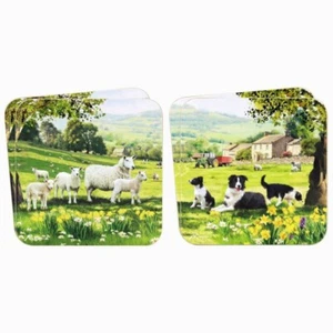 Juego de 4 posavasos Border Collie and Sheep Countryside Farm - Imagen 1 de 3