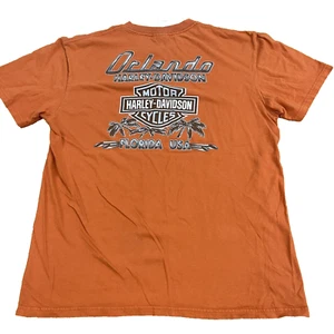 Harley-Davidson Mens Large T-Shirt Orange Orlando Florida Short Sleeve 2-Sided - Picture 1 of 11