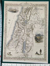 Antique old picture map 1800s Modern Palestine Jaffa Nazareth Tallis Reprint