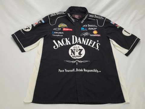 Men's Clint Bowyer NASCAR Jack Daniels Snap Button Shirt by JH Design Size Large Cover