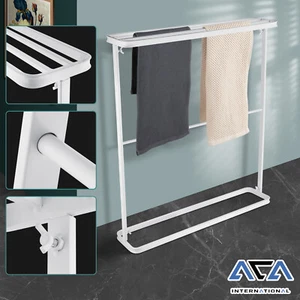 ACA Free Standing Towel Rack 2 Tiers Rail Bathroom Shower Drying Bar Shelf Dryer - Picture 1 of 12