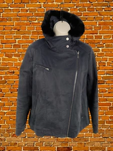 WOMENS COMPTOIR DES COTONNIERS SIZE 36 UK 8 NAVY FLEECE LINER HOODED JACKET COAT - Picture 1 of 5
