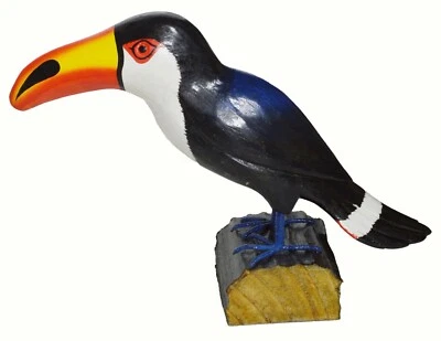 WOODEN TOUCAN HANDMADE Coastal Garden Statue Dockside Bird Art Sculpture Decoy - Image 1 of 2