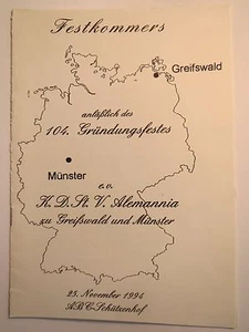 KDStV Alemannia zu Greifswald und Münster - 104. Stiftungsfest 1994 / Liederheft - Bild 1 von 1