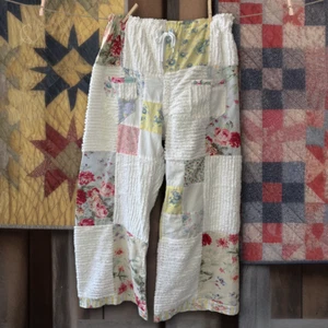 Calico Belle Handmade Chenille Patchwork 30s Beach Pajama Wide Leg Pants Size L - Picture 1 of 13