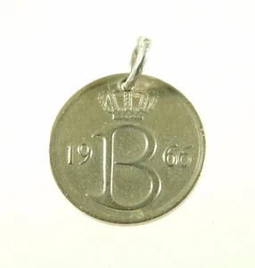 Vintage Glücksbringer Belgisch Belgien 25 Centimes Münze Anhänger 1966 - Bild 1 von 8