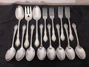 Wm Rogers Oneida MANSFIELD Stainless LOT of 15 Pieces Forks Spoons Serving - Picture 1 of 3