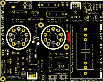 Mugen Hubrid AMP PCB (ECC83-ECC88-2SC5200) 70Wrms ReDesign (Elektor) - Image 1 of 4