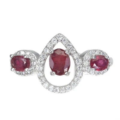 925 Sterling Silver Ring Oval Ruby 5x4mm Simulated Cz Gemstone Jewelry 7 - Image 1 of 4