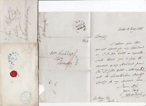 1841/46 LEICESTER CHILOMETRAGGIO CANCELLATO CD NERO BLU E ROSSO SU CONFEZIONE E 2 LETTERE - Foto 1 di 2