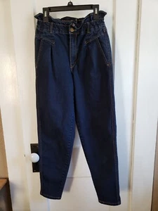 Vintage America Damengröße 4 Paperbag Rüschen hohe Taille blaue Jeans - Bild 1 von 9