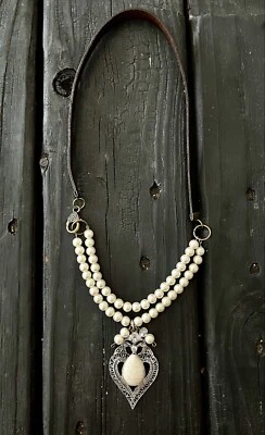 Collar de cuero marrón oscuro/perla/HowLite/colgante de diamantes de imitación envío gratuito venta Foto 1 de 4