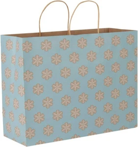 100 Bolsas de Papel Invierno Copos de Nieve Compras 16" x 6 x 12 1/2" Kraft Navidad - Imagen 1 de 1