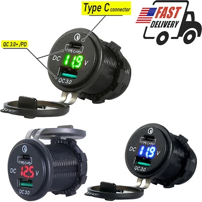 Cargador rápido QC 3.0 doble USB con toma de corriente tipo C para carro barco de golf Foto 1 de 4