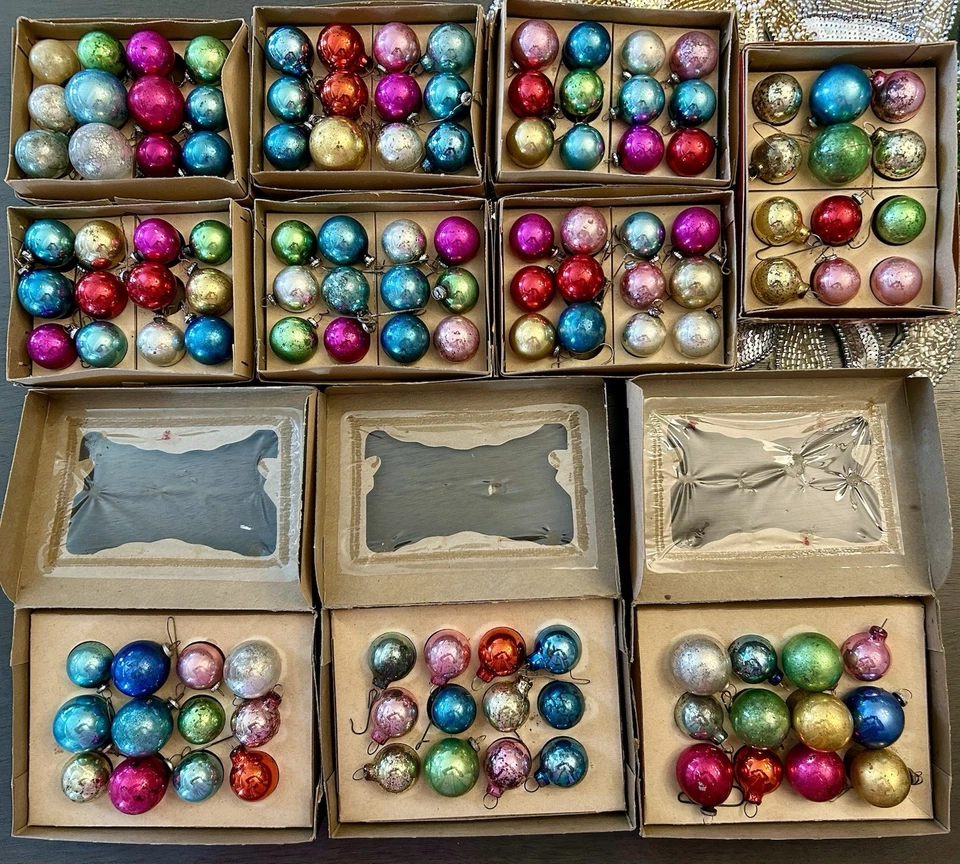 Lote de 10 Cajas De Colección SHINY BRITE Miniatura Pluma Árbol Vidrio Adornos ¡RARO! Foto 1 de 4