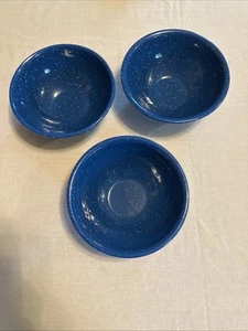 Vintage Blue Speckled Lot Of 3 Enamelwear Cereal/Soup Bowls - Picture 1 of 21