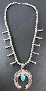 Collar con cuentas de flor de calabaza Naja estampado turquesa plata de ley - Imagen 1 de 9