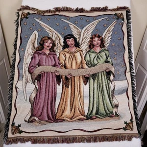 Christmas Angel Tapestry Blanket 48x53 Holiday Wall Hanging Cottagecore Decor - Picture 1 of 10