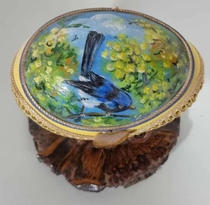 Hand Painted Egg Casket By Sonja Bosworth – Blue Wren – Vintage – Original Box - Foto 1 di 7