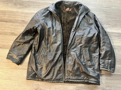 Chaqueta de cuero genuino aislada DANIER para hombre XL marrón forrada de piel cremallera rota Foto 1 de 4