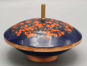 Midcentury alte KUPFER- Emaille DECKELDOSE blau-rot-gold gesprenkelt DDR gut - Bild 1 von 8