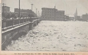 Postkarte Grand Rapids Michigan 1907 Eisstau und Überschwemmung an der Bridge Street - Bild 1 von 2
