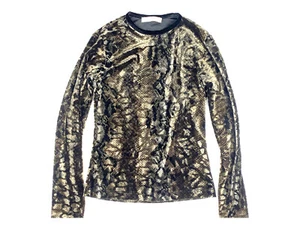 Portrait Designer Vintage 90s Womens S Top Fitted Snake Print Velvet Black Green - Picture 1 of 4