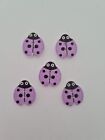 5 wooden purple ladybug shaped buttons