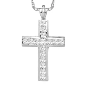 925 Sterling Silver CZ Cross Necklace - Picture 1 of 12