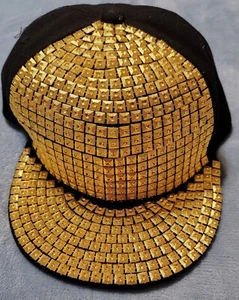 NWOT Gold sequin studded bling on black snapback flat brim cap hat - Picture 1 of 6