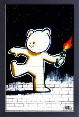 BANKSY FIREBOMB TEDDY 13x19 FRAMED GELCOAT POSTER STREET ART ARTIST PAINT LONDON - Image 1 of 2