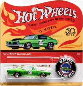 2018 Hot Wheels 50th Originals #05 '67 HEMI Barracuda with collector's button - Picture 1 of 1