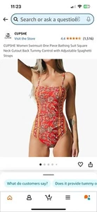 CUPSHE Women Swimsuit One Piece Bathing Suit Square Neck Cutout Back orange NWT - Picture 1 of 4