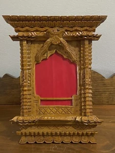 VTG Early 1900s Asian japanese Heavily hand carved wood Temple Picture frame - Picture 1 of 12