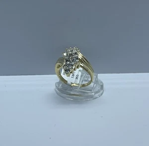 3.4g 14k Yellow Gold & Diamond Cluster Cocktail Ring Clarity I1 Color H Size 7 - Picture 1 of 8
