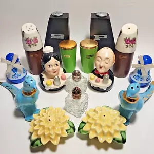 Vintage Salt & Pepper Shaker Sets LOT x8 Butler Maid Teal Gold Bird Wood Japan - Picture 1 of 16