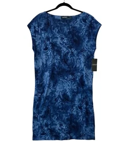 Lauren Ralph Lauren 100% Linen Pencil Dress NWT Soft Stretch Blue Floral Sz M - Picture 1 of 9