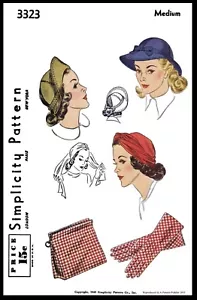 3323 Simplicity Turban Hat & Gloves Fabric Sewing Pattern 1940's Fashion Medium - Picture 1 of 3