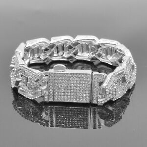 Hip hop AAA+ 16mm silver H letter hollow Cuban chain alloy full diamonds bracel