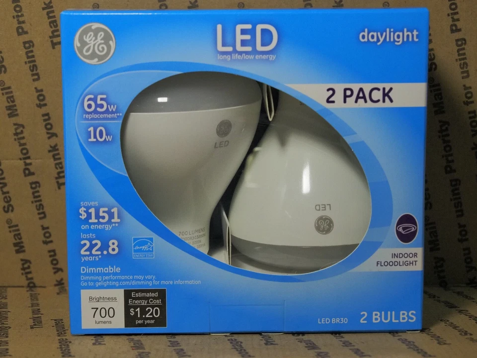 2 Pack  GE Lighting 22726 10 Watt Daylight BR30 LED Light Bulb NEW BX242 - Image 1 of 1