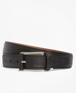 BROOKS BROTHERS Authentic Men's Safiano Leather Belt BLACK Imported Size 34 $168 - Picture 1 of 1