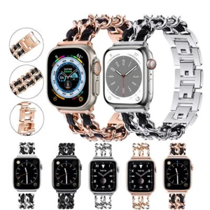 For Apple iWatch Serie 8/7/6/SE/5/4/3/2 41 45mm 40 44mm Leather Metal Band Strap - Picture 1 of 42