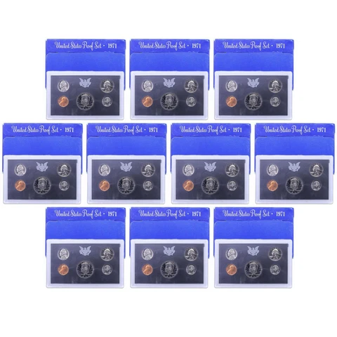1971 S Proof Set 10 Pack Nice Original Boxes US Mint 50 Coin Lot Cover