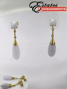 Natural “A” Jadeite Jade Mason Kay Report Certified, Yellow Gold Drop Earrings - Picture 1 of 10