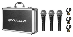 Rockville RMC-3PK 3 Pack Metal Wired Vocal/Instrument/DJ Microphones+Metal Case - Picture 1 of 8