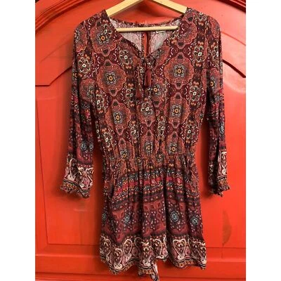 Hollister Super Cute Shorts Romper Long Sleeved Burgundy Boho Look Size XS EUC - Image 1 of 3