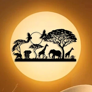 Giraffe & Elephant African Safari Sign, Wildlife Metal Wall Art Hanging 15x 30cm - Picture 1 of 24