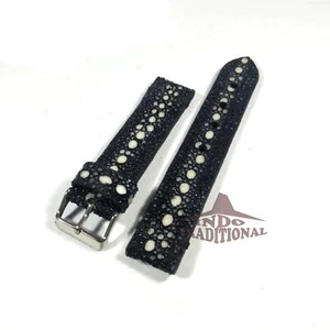 Handmade genuine stingray leather watch strap hand sewing- Black with thorn - Picture 1 of 3