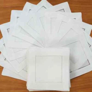 12 Pieces Hemstitch Napkin for Party Wedding Table Cloth Linen Napkins Fabric - Picture 1 of 12
